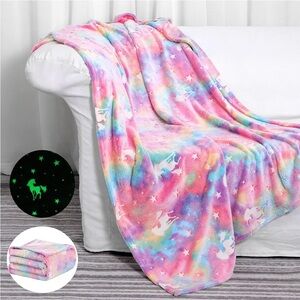 Unicorn Glow in the Dark Blanket Kids Soft Cozy Throw Gift Idea New